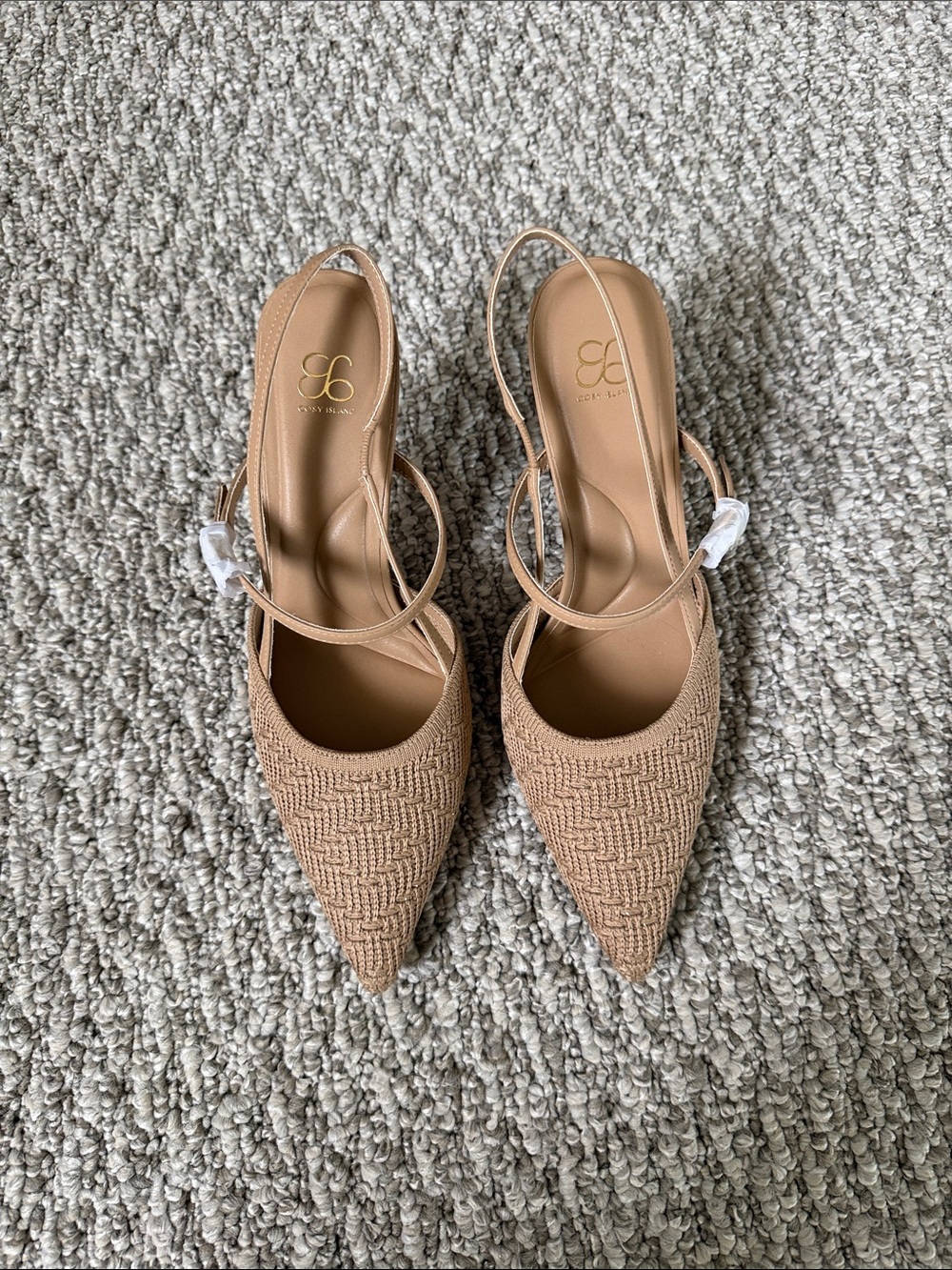 Cosy island Tan Woven Pointed-Toe Slingback Heels size 8